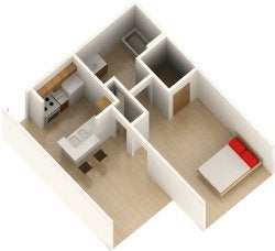 1 Bedroom + 1 Bath - Rice Graduate Apartments Floorplan